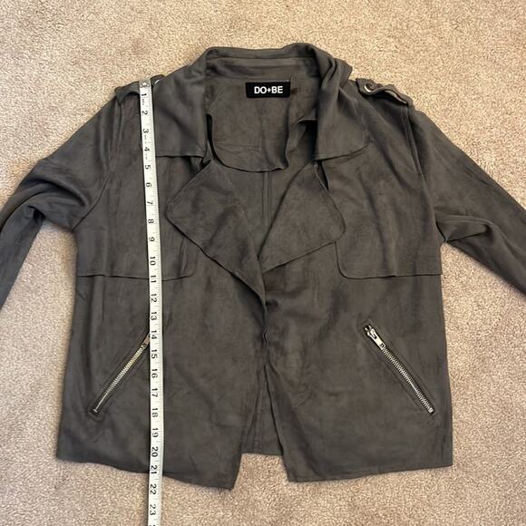 DO+BE Faux Suede Open Front Jacket Size S Gray Draped Flowy Moto Military - Picture 7 of 7